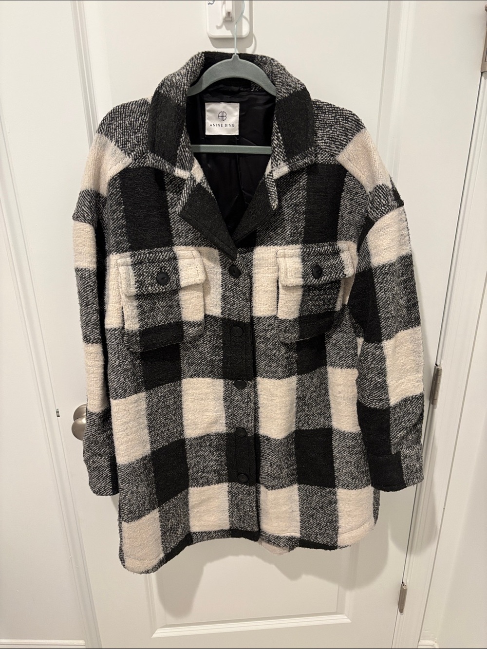 Anine Bing Black & White Buffalo Plaid Teddy Shacket